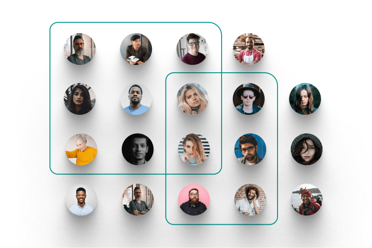 Cluster of user avatars representing learner groups or cohorts.