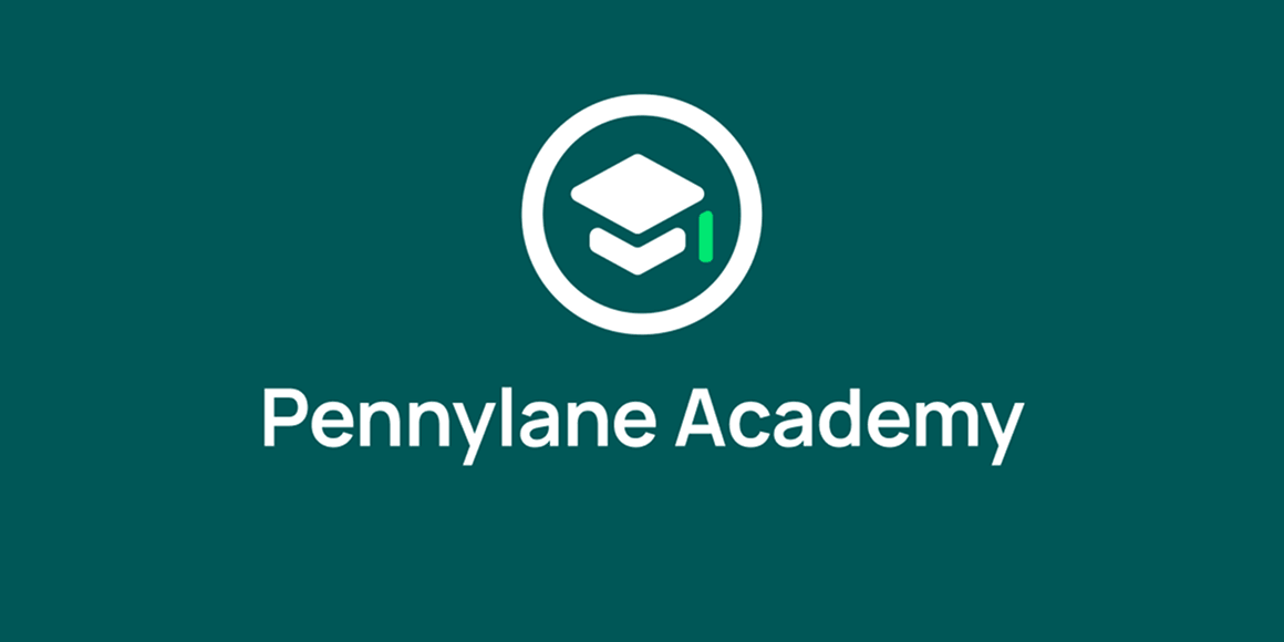 Pennylane Academy logo displayed on a dark green background representing blended learning and customer training.