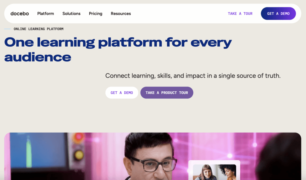 docebo homepage with corporate setting