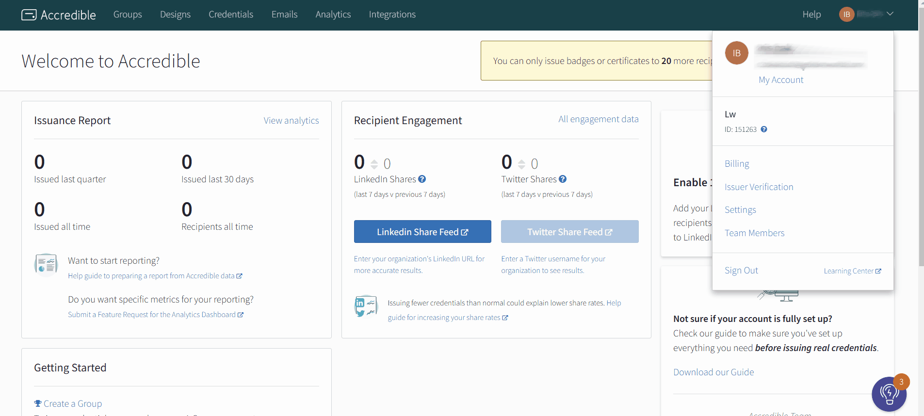 A GIF showing Accredible's interface, general & API settings.