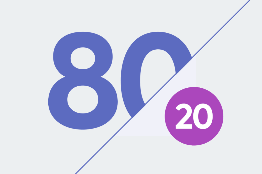 Promotional graphic for an 80/20 training model webinar, featuring large 80 and 20 numerals and event details.