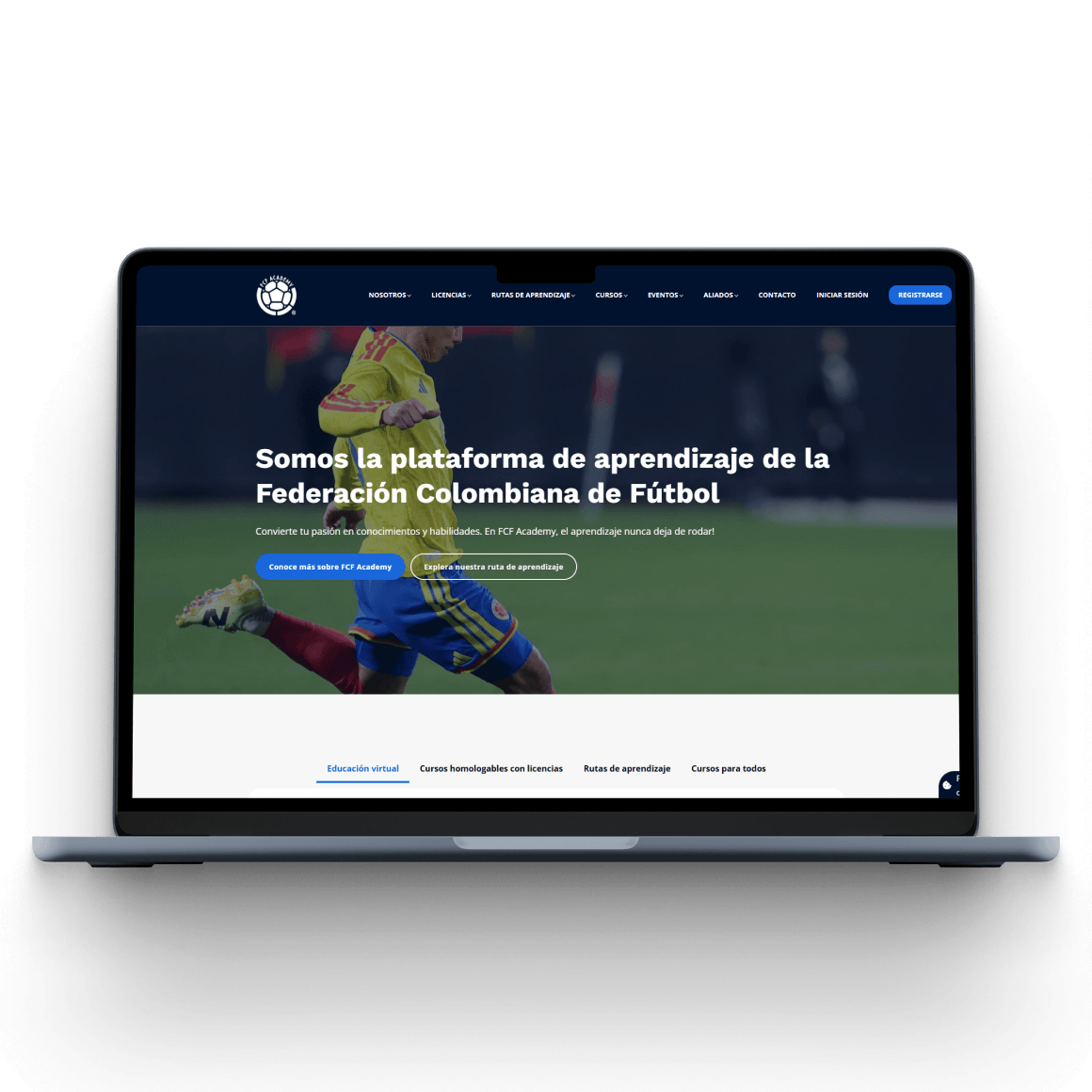 FCF Academy homepage, learning platform of the Colombian Football Federation