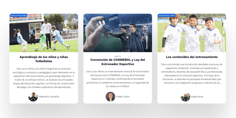 Three FCF Academy course cards, each shown with its instructor