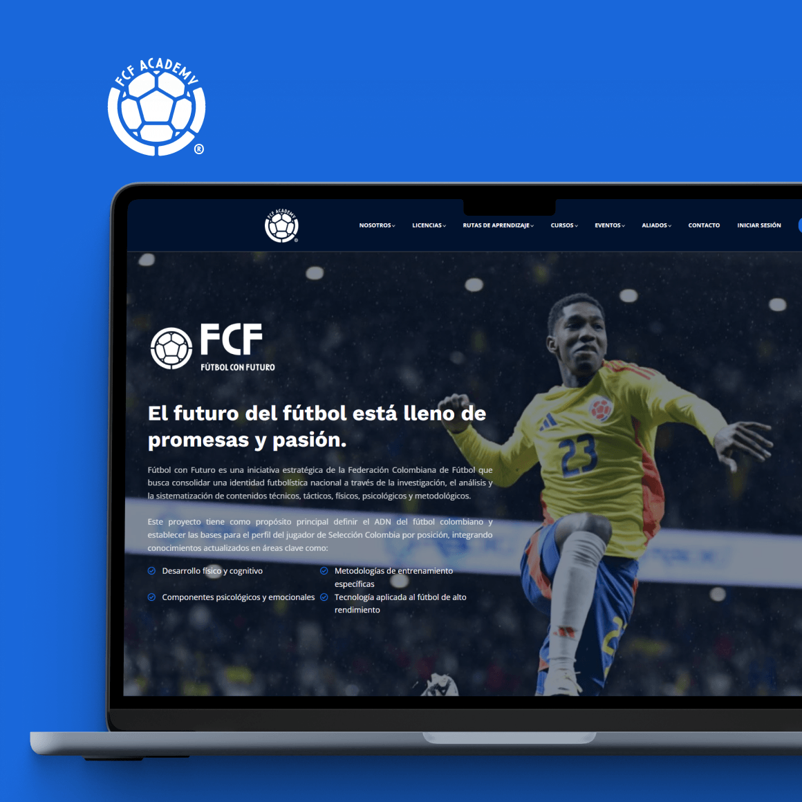 FCF Academy, the Colombian Football Federation's branded academy built with LearnWorlds