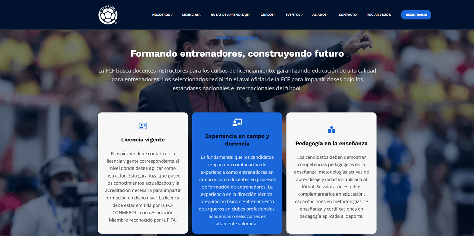 FCF Academy's coach education instructor application page