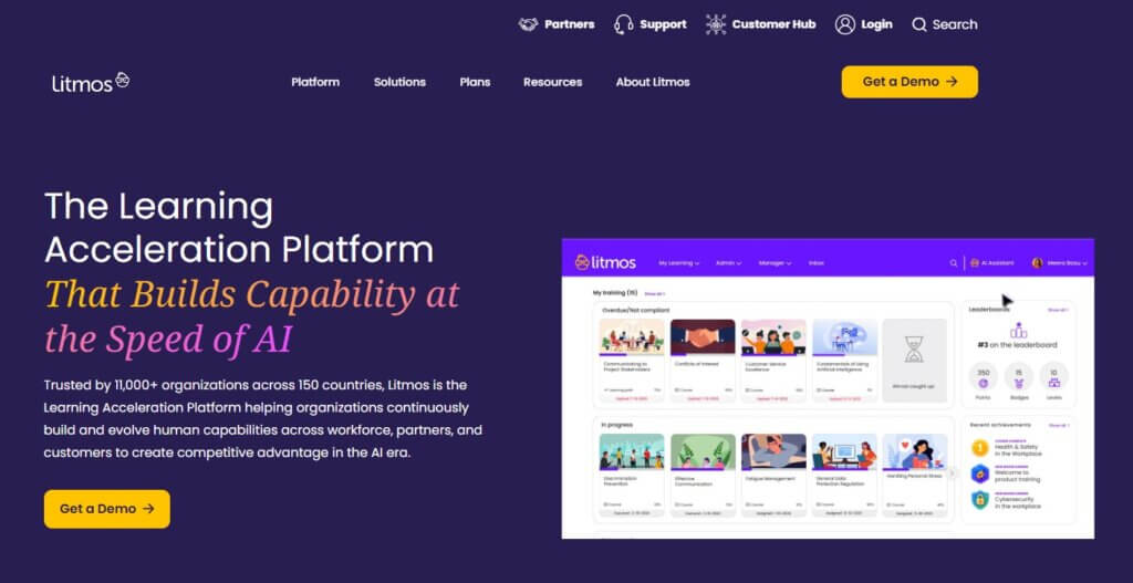 A screenshot showing Litmos' website. 