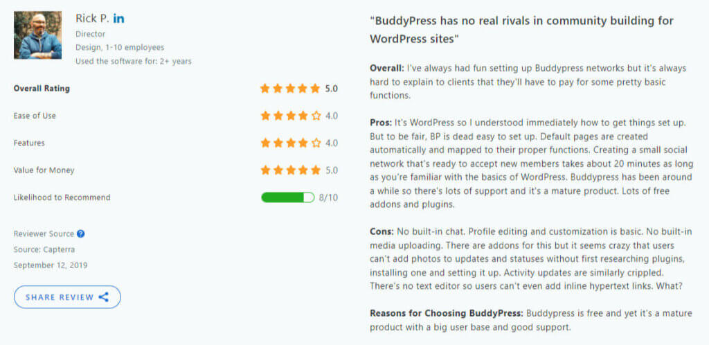 BuddyPress Capterra review