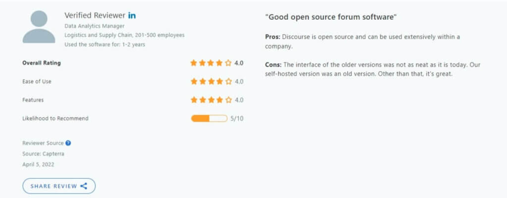 Discourse Capterra review