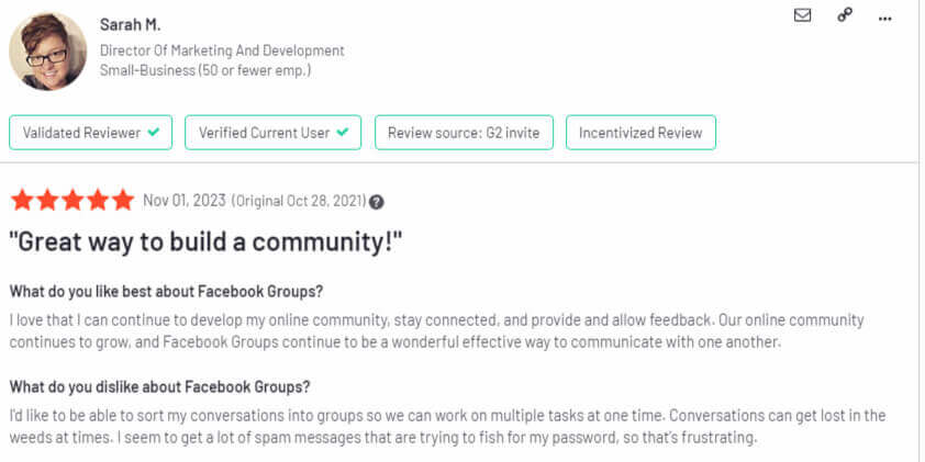 Facebook Groups G2 review 1