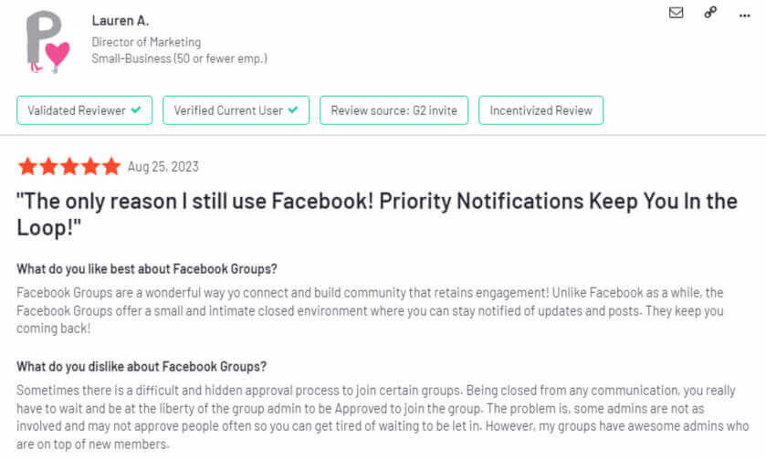 Facebook Groups G2 review 2
