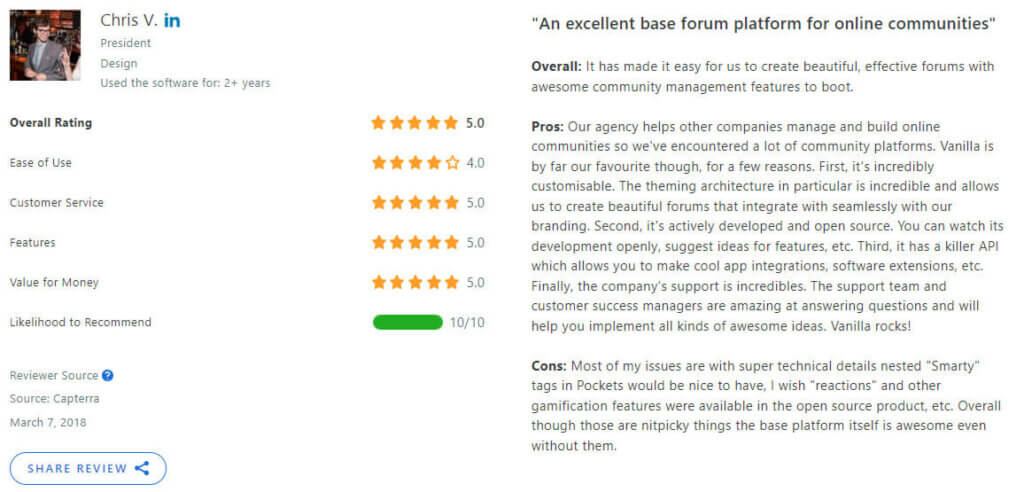 Higher Logic Vanilla Capterra review