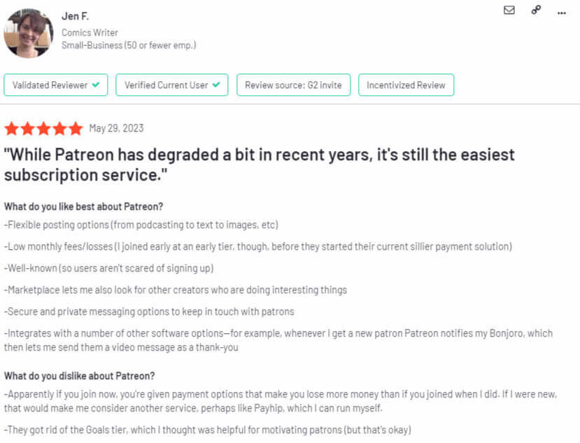 Patreon G2 review