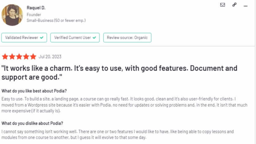 Podia G2 review