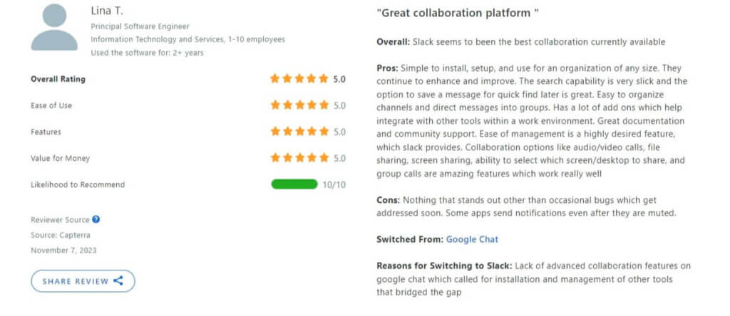 Slack Capterra review