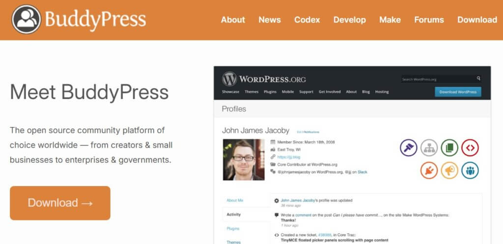 An image showing BuddyPress website.