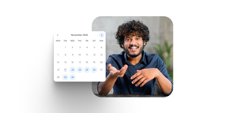 A learner picking a time slot with an instructor in a LearnWorlds course for a Calendly 1:1 session
