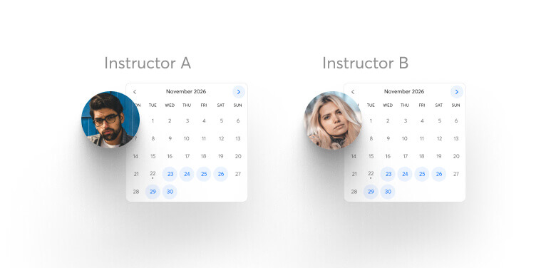 Multiple Calendly calendars, each assigned to a different LearnWorlds instructor