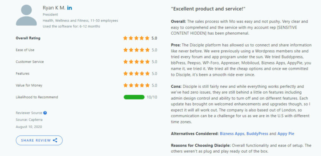 Disciple Capterra review