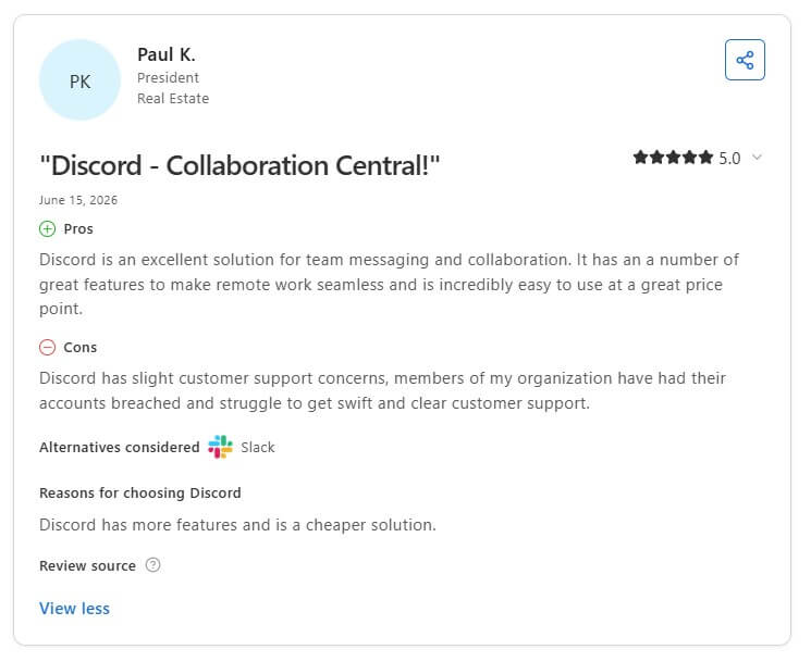 Discord Capterra review