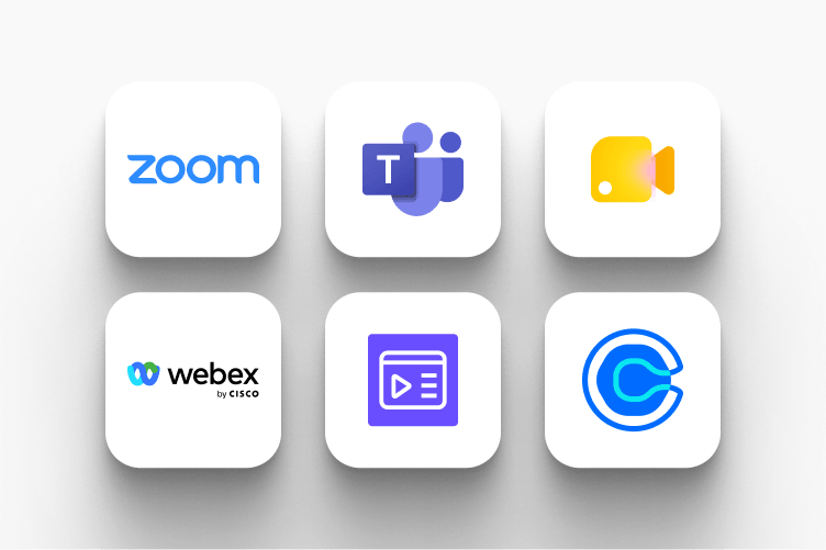 Integraciones de sesiones en vivo y contenido en LearnWorlds: Zoom, Microsoft Teams, Google Meet, Webex, SCORM y Calendly.