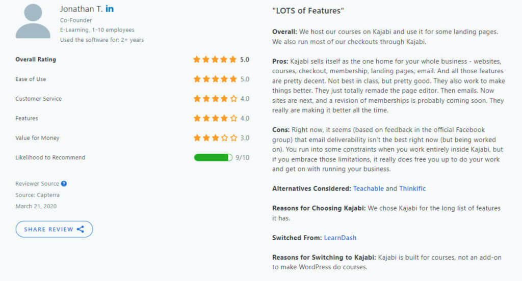 Kajabi Capterra review