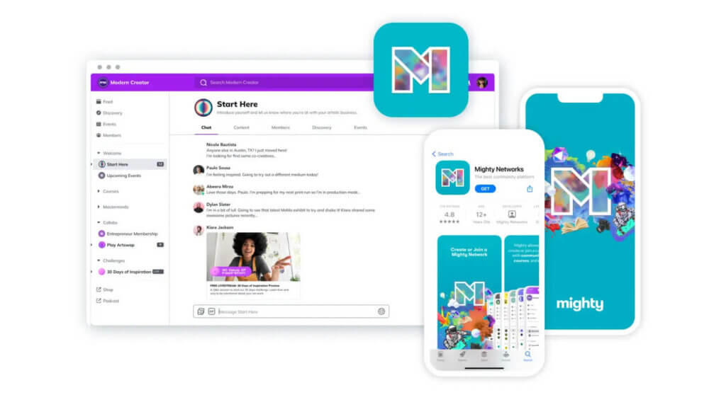 An image showing Mighty Networks platform and mobile version.