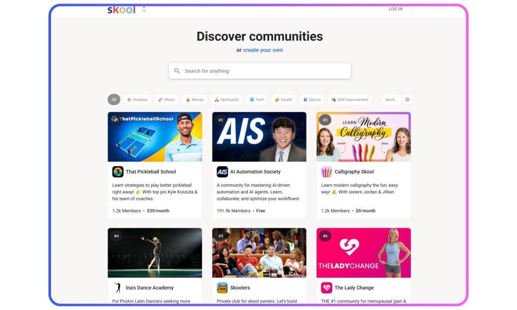 An image showing Skool communities.