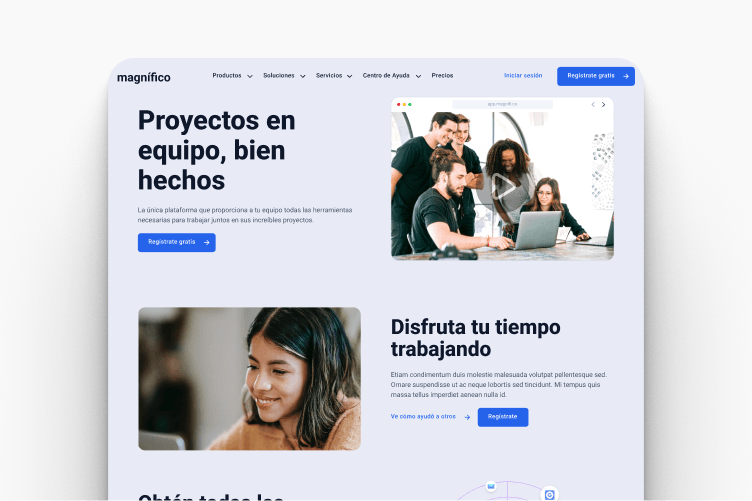 Ejemplo de sitio web creado con LearnWorlds, con página de inicio y secciones personalizables.