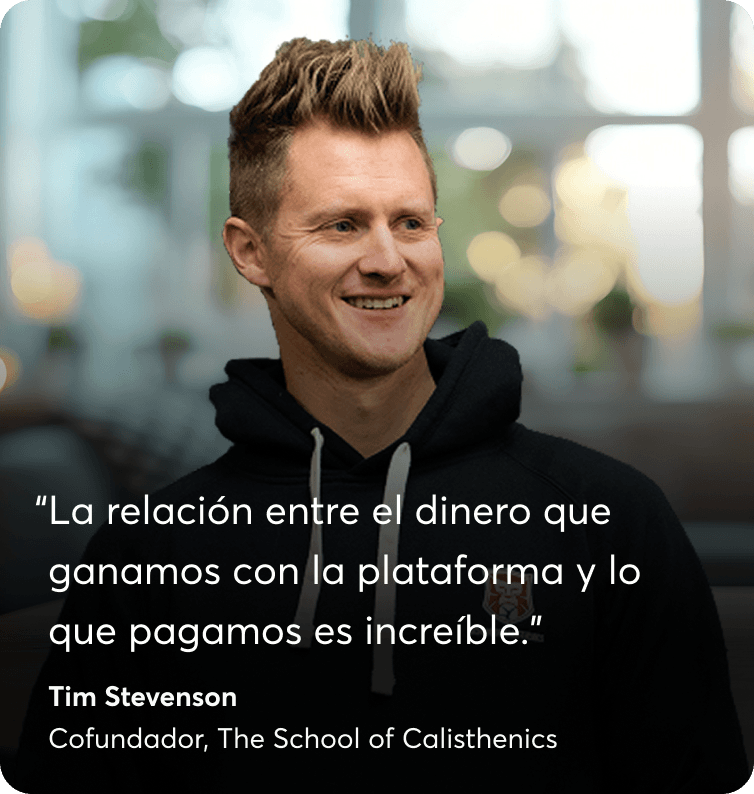 Tim Stevenson, cofundador de The School of Calisthenics, con su testimonio sobre LearnWorlds.