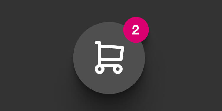 Icono de carrito de compra con dos productos, del checkout de LearnWorlds.