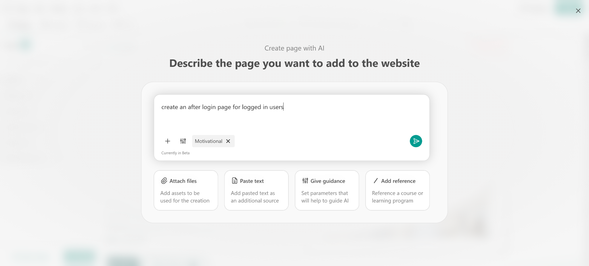 A screenshot showing the create page with AI wizard inside LearnWorlds.