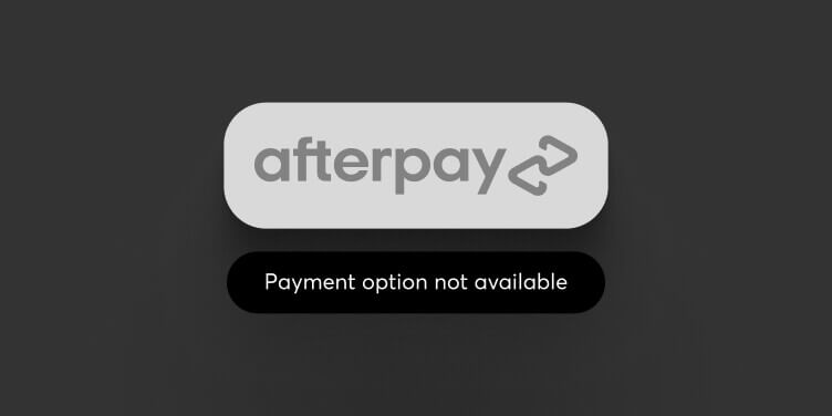Disabled Afterpay option with a tooltip telling the learner their country isn't supported
