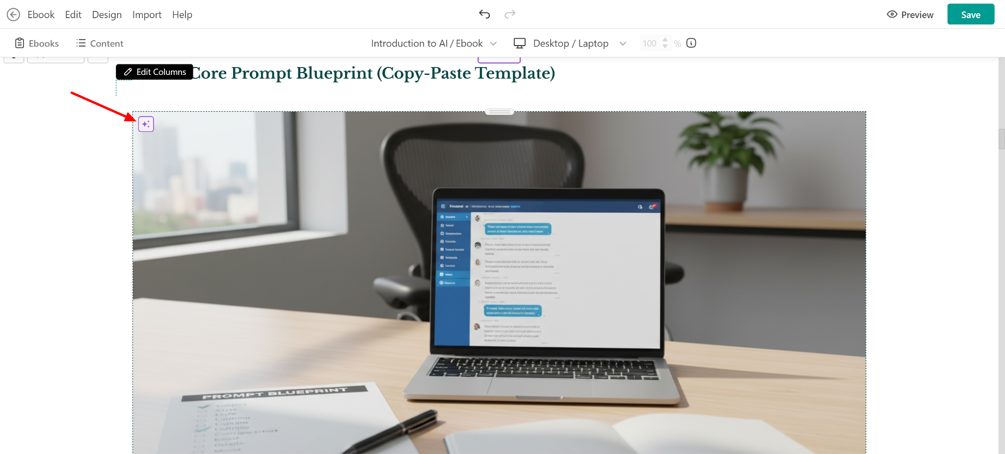 A screenshot showing a part of the AI ebook creation progress inside LearnWorlds.