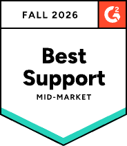 G2 Fall 2026 Best Support badge — LearnWorlds, Mid-Market