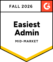 G2 Fall 2026 Easiest Admin badge — LearnWorlds, Mid-Market