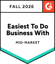 G2 Fall 2026 Easiest To Do Business With badge — LearnWorlds, Mid-Market