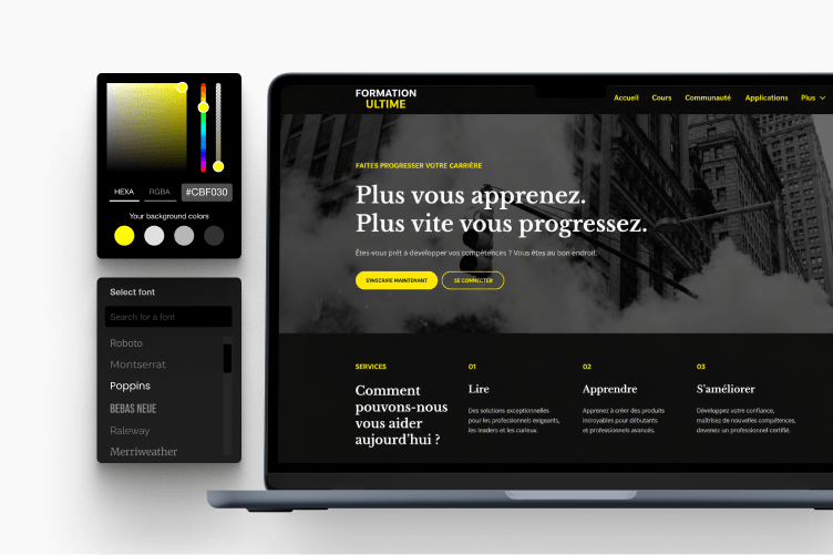 Personnalisation d'une académie LearnWorlds : couleurs, polices et site à votre marque