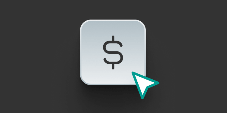 An icon featuring the dollar sign in front of a black background.