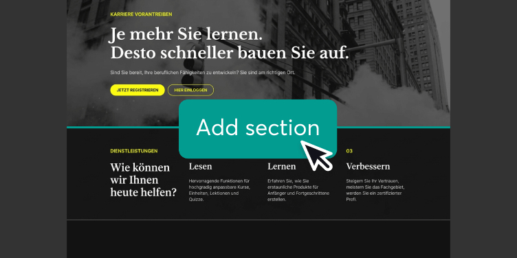 Abschnitt per Klick zur Website einer Online-Akademie hinzufügen