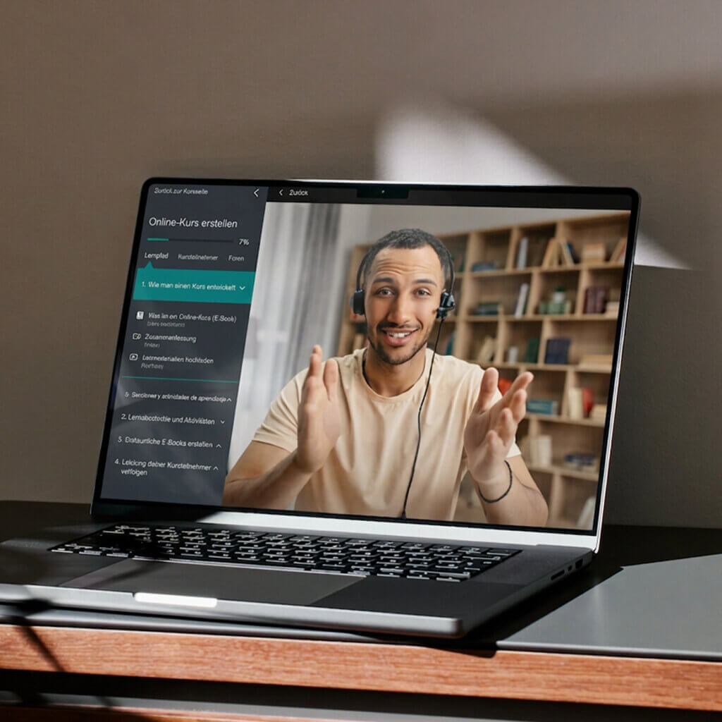 Laptop with course: Online-Kurs mit Video auf dem Laptop