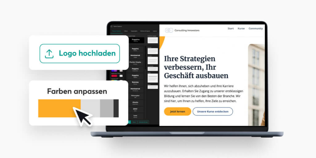 Logo hochladen und Farben der eigenen Website anpassen