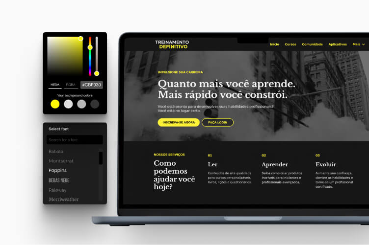 Academia online com marca própria aberta em um laptop