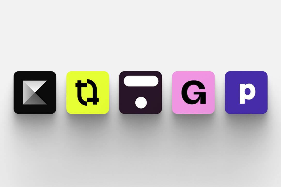 Five colorful square logos representing migration services