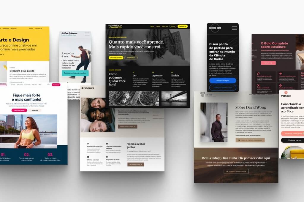 Templates de sites para academias online, criados com o construtor de sites da LearnWorlds
