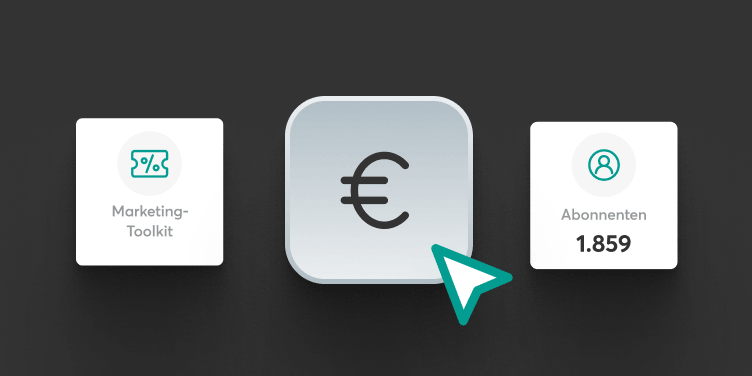 Euro-Symbol mit Mauszeiger, Marketing-Toolkit und 1.859 Abonnenten.