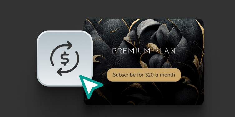 Premium subscription plan displayed alongside a recurring payment icon, illustrating LearnWorlds' built-in tools for selling courses and subscriptions.