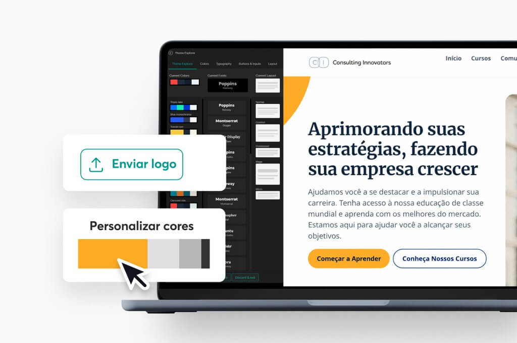 Personalização da academia com logo e cores próprias